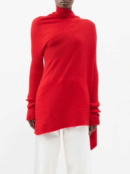 Marques'almeida - Asymmetric Draped Ribbed-wool Sweater - Womens - Red | Matches (US)