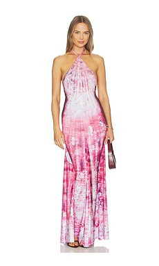 Di Petsa Shell Halter Neck Long Dress in Pink Print from Revolve.com | Revolve Clothing (Global)