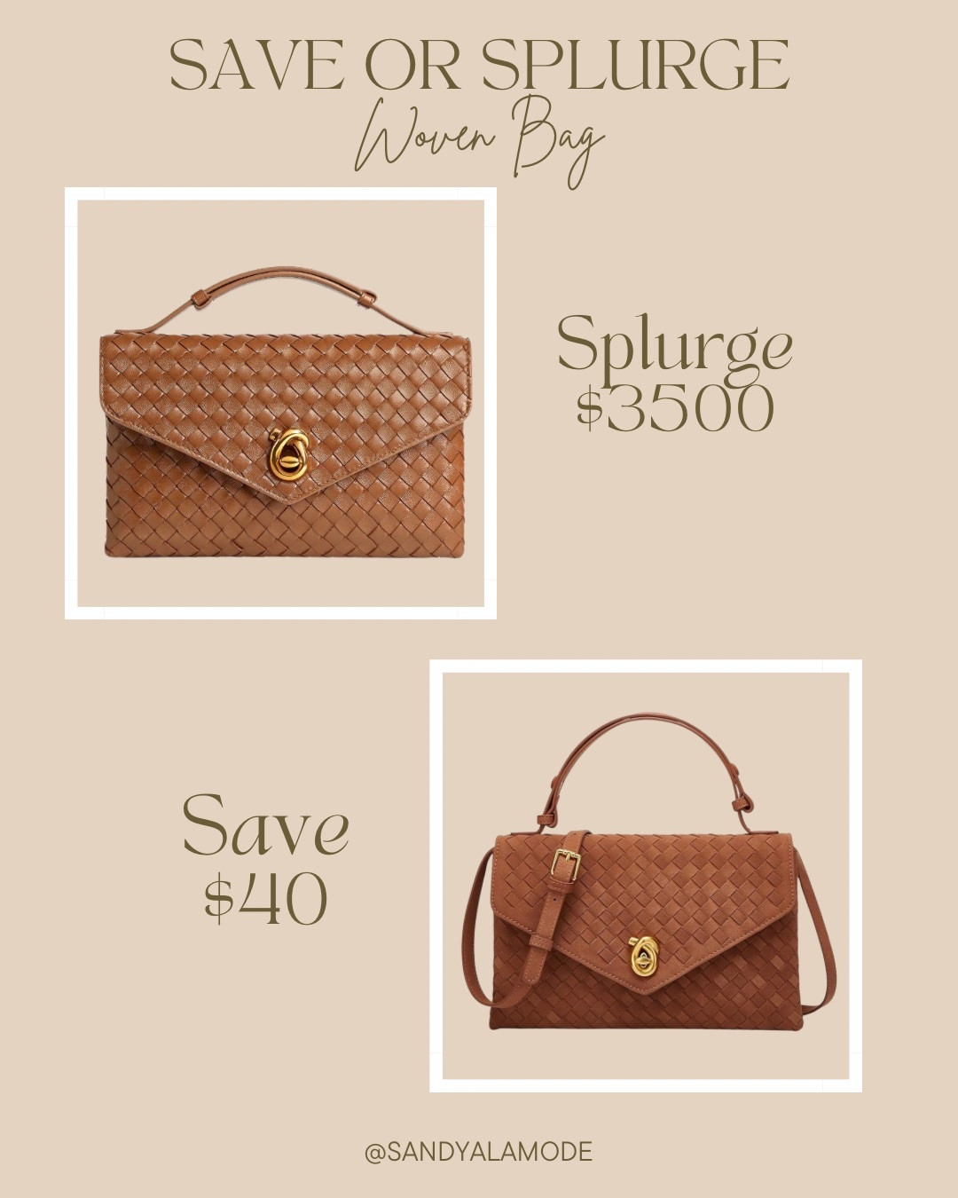 Save vs splurge // designer look for less // woven bag // handbag // crossbody // Amazon // Bottega Veneta 