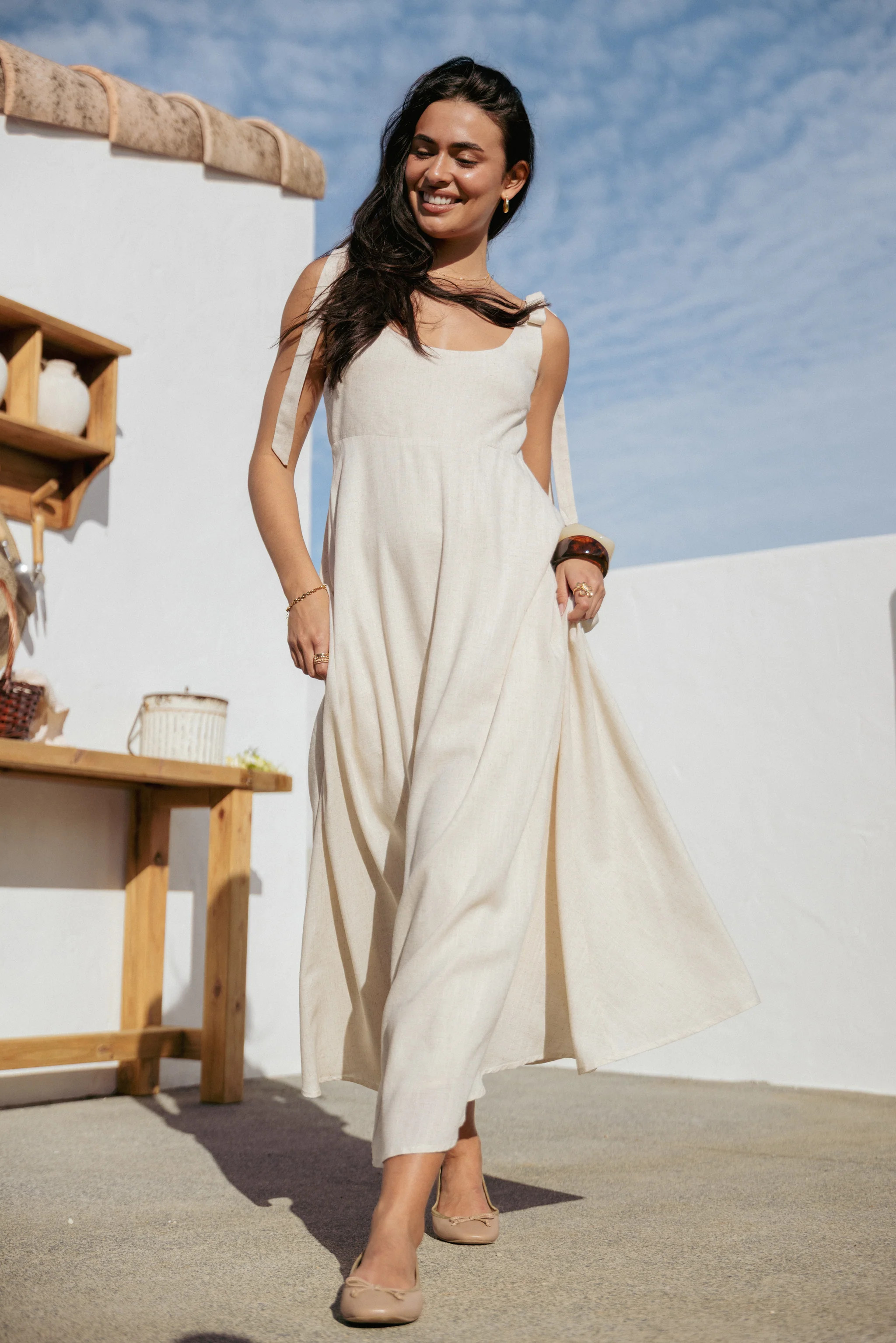 Valara Tie Shoulder Maxi Dress - Oatmeal | Petal & Pup (US)