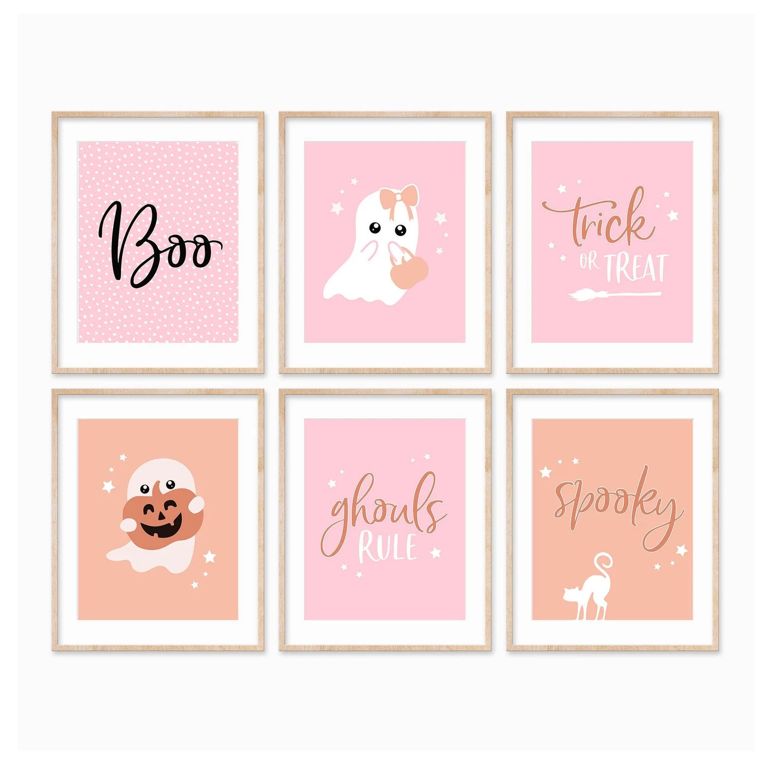 Set of 6 Halloween printable wall art instant download pink | Etsy | Etsy (US)