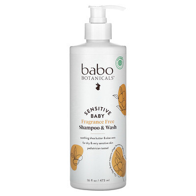 Babo Botanicals, Sensitive Baby, Shampoo & Wash, Fragrance Free, 16 fl oz (473 ml) | iHerb