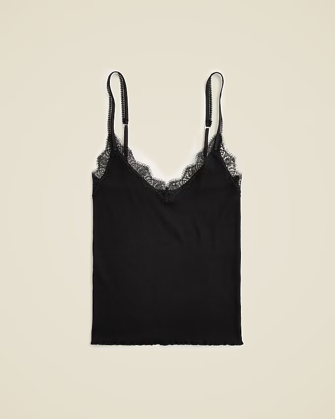 Fine rib lace-trim tank top | J. Crew US