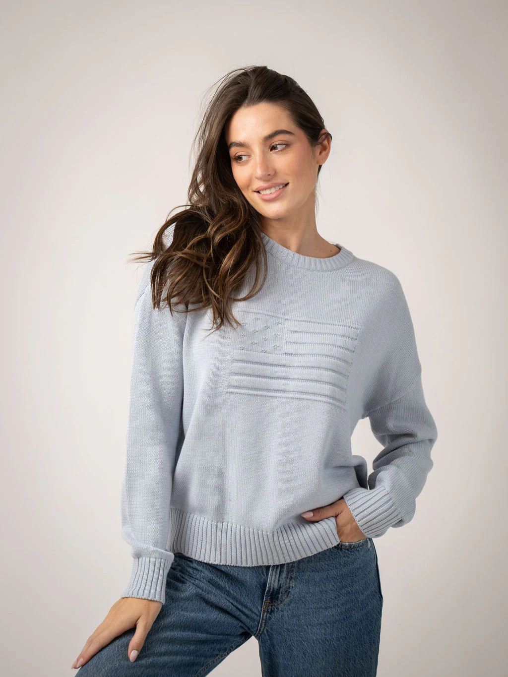 Monochrome American Flag Sweater in Light Blue | Beau & Ro