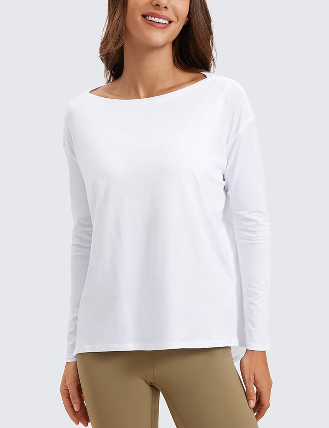 CRZ YOGA Pima Cotton Long Sleeve Workout Shirts for Women Loose Fit Athletic Yoga T-Shirts Casual... | Amazon (US)
