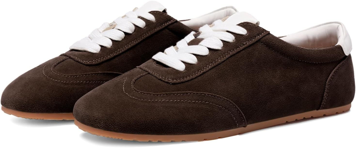Suede Sneakers for Women Comfortable Round Toe Non Slip Retro Athletic Sneaker Casual Lace-Up Wal... | Amazon (US)