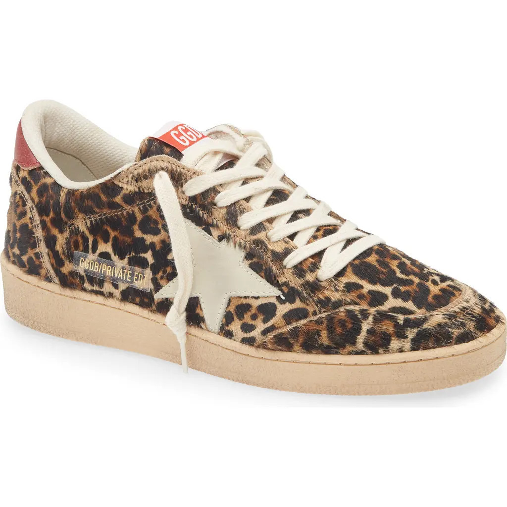Golden Goose Ball Star Genuine Calf Hair Sneaker in Leopard/Ice/Red at Nordstrom, Size 6Us | Nordstrom