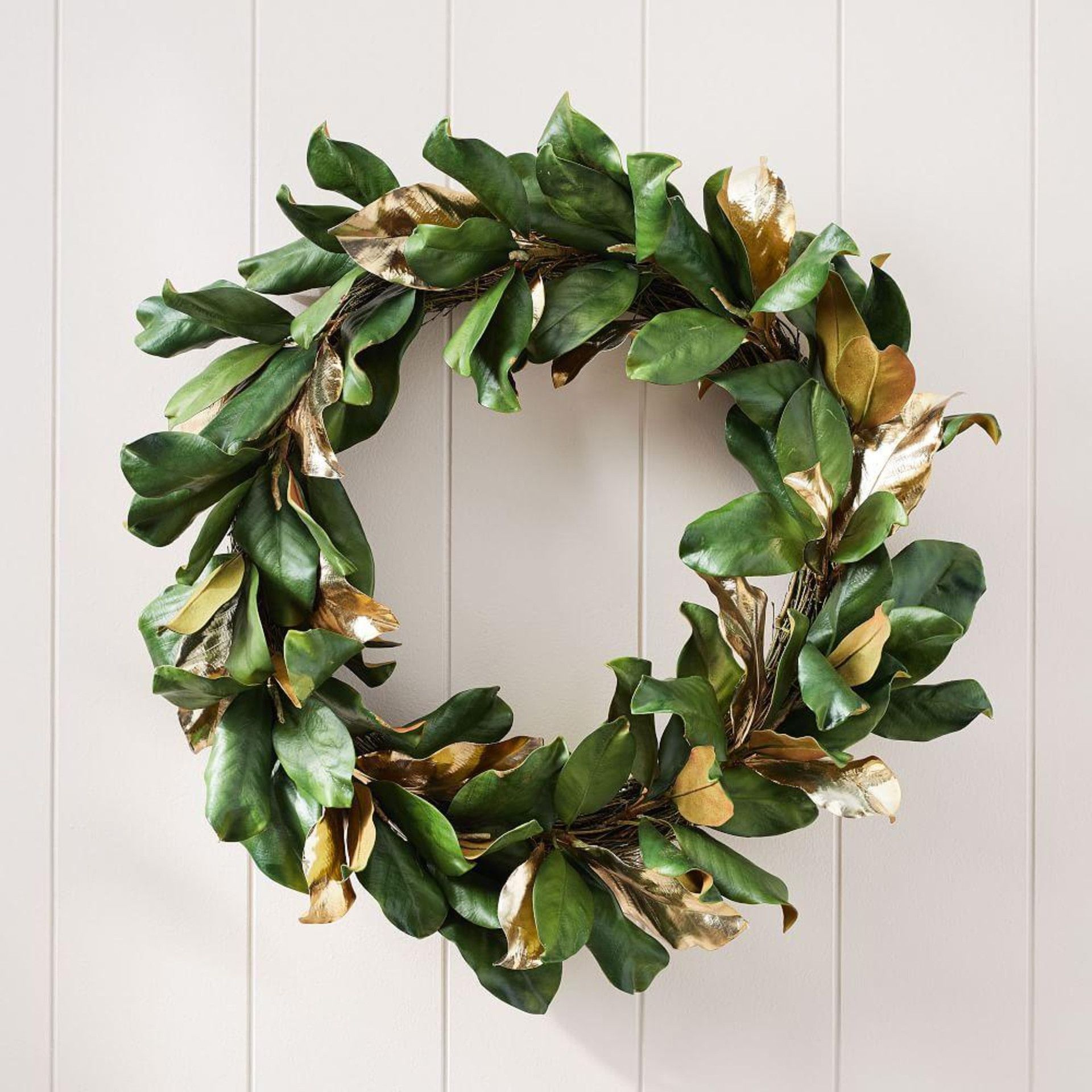 Faux Gold Metallic Magnolia Leaves Wreath | West Elm (UK)