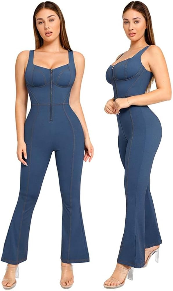 Popilush Shapewear Jumpsuit - Faux Denim Jumpsuit For Women Built In Shapewear Tummy Control Jean... | Amazon (US)