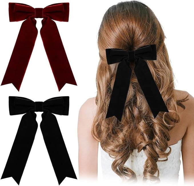 2Pcs Wine Red and Black Velvet Bow Hair Clips | Christmas & Valentine's Hair Accessories for Wome... | Amazon (UK)