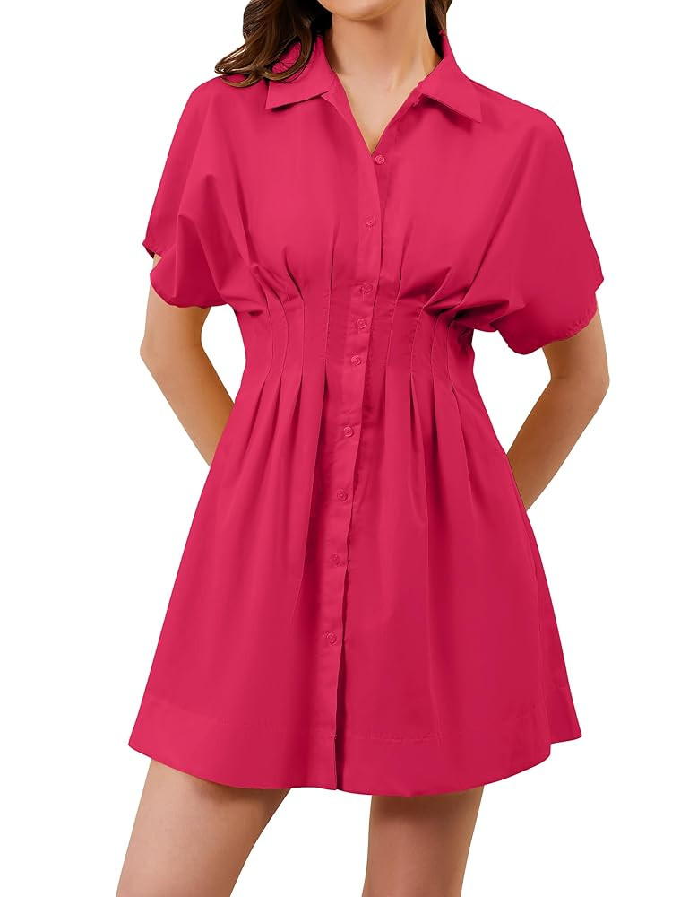Striped Button Down Pleated Shirt Dress for Women | Amazon (US)