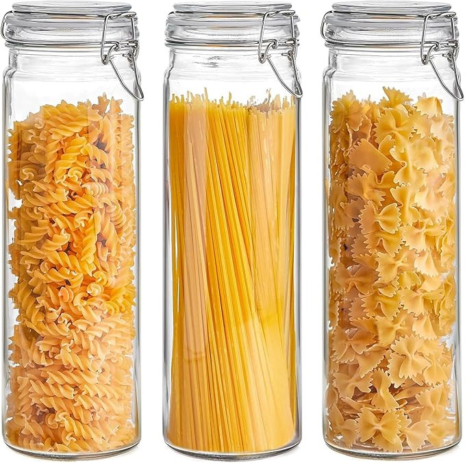 ComSaf 3-Pack 68oz 13-Inch Tall Glass Pasta Containers for Spaghetti & Long Pasta, Slender Airtig... | Amazon (US)
