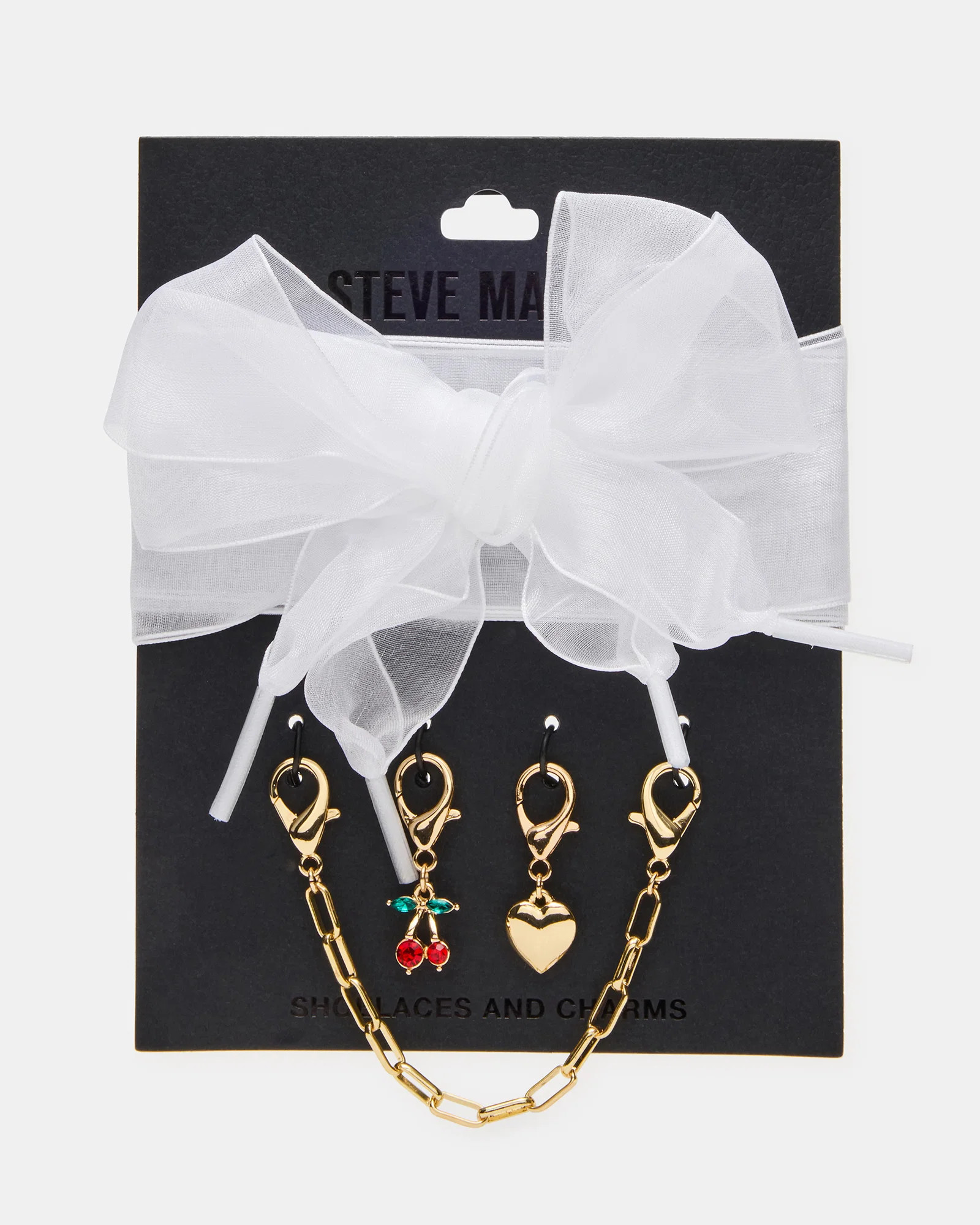 SHOE LACES AND CHARMS White Bow Lace & Cherry Heart Charms Shoe Accessory | Steve Madden (US)