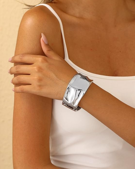 Bangle Bracelets for Women | 14K Gold Plated Trendy Wide Bracelets | Hinged Arm Cuff Bangles Chun... | Amazon (US)