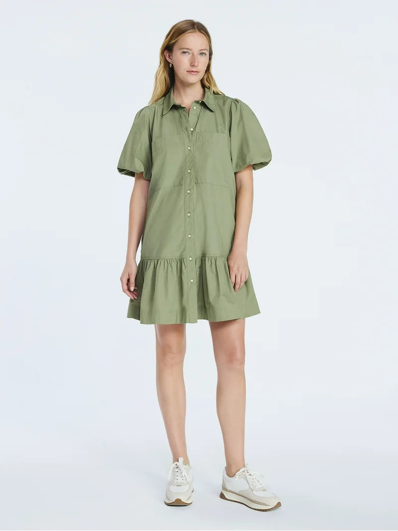 Free Assembly Women’s and Women's Plus Cotton Ruffle Mini Dress with Puff Sleeves, Sizes XS-4X | Walmart (US)