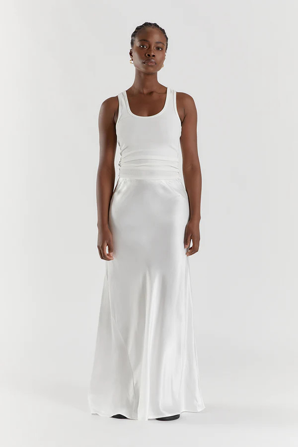 CHARLI WHITE SATIN MAXI SKIRT | DISSH