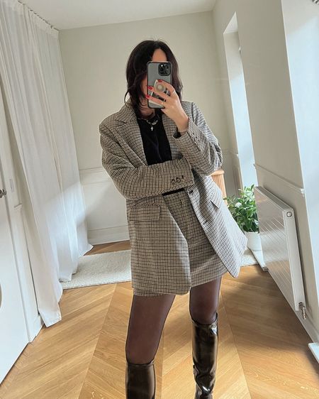 matching separates, oversized blazer, mini skirt, black knee high boots, black t-shirt, leather bag, chain necklace, cross necklace, gold hoops, lip stain, tights, hush, arket, mango, shoe the bear, oliver bonas, tory burch, daisy london jewellery, lily & roo, astrid & miyu, lancome, wolford, my bag, aw23 outfit ideas, transitional style 

use code HANNI for 20% off + free NDD @ mybag.com 

#LTKeurope #LTKstyletip #LTKSeasonal
