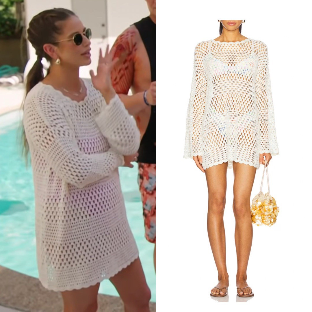 Nia Sanchez’s White Long Sleeve Crochet Cover Up Dress 