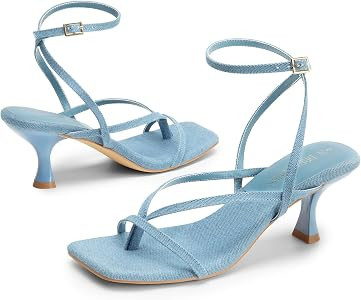 DREAM PAIRS Women's Dressy Kitten Heel Sandals, Sylvestra Strappy Open Square Toe Heels with Ankl... | Amazon (US)