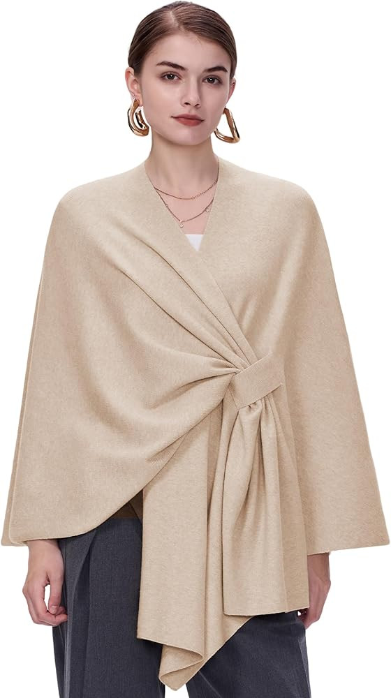 FUGREEN Shawl Wraps for Women Large Warm Cross Front Poncho Sweater Elegant Wedding Travel Shawls... | Amazon (US)