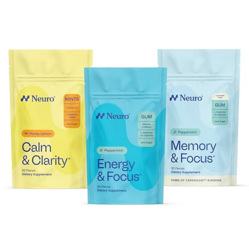 Neuro Cognitive Balance Bundle - Memory & Focus Nootropic Gum (Peppermint, 90 Count), Sleep & Recharge Melatonin Mints (Berry, 72 Count), Calm & Clarity Stress Support Mints (Honey Lemon, 90 Count) | Amazon (US)
