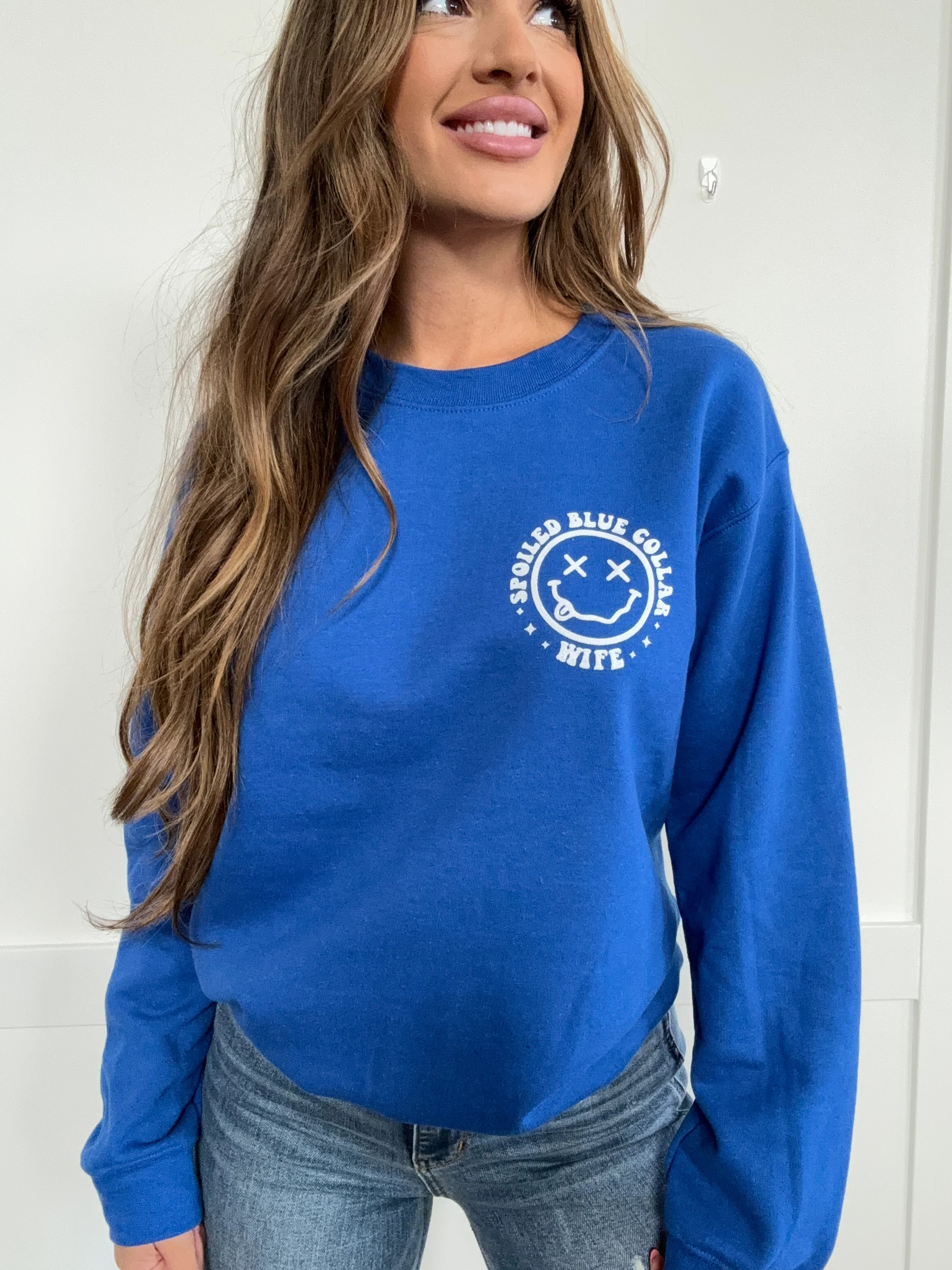 "Somebody's Spoiled Blue Collar Wife" Graphic Crewneck | Willow Boutique