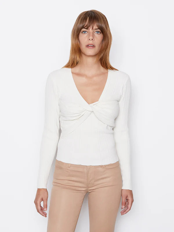 Layered Wrap Long Sleeve Sweater Bone | Frame Denim