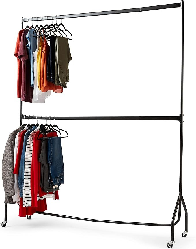 House of Home Heavy Duty Metal Clothes Rail & Wheels - 2 Tier Double Rail Wardrobe Replacement - ... | Amazon (UK)