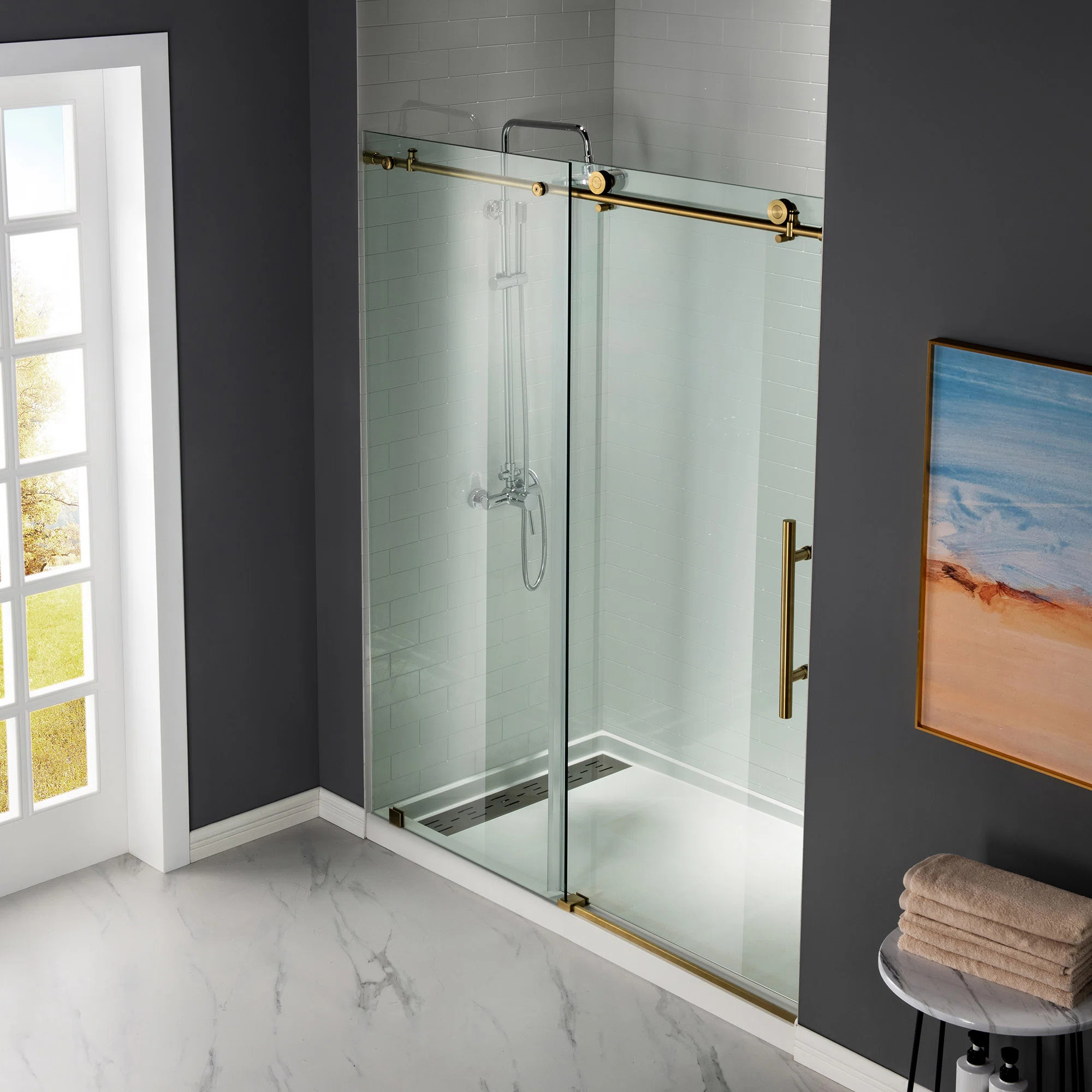 56"-60" W x 76" H Single Sliding Frameless Shower Door | 3/8" (10mm) Thickened Upgrade Tempered G... | Wayfair North America