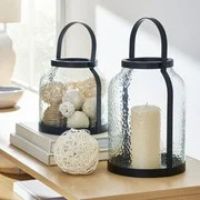 Better Homes & Gardens Black Metal Hammered Glass Candleholder Lantern, 11", Large | Walmart (US)