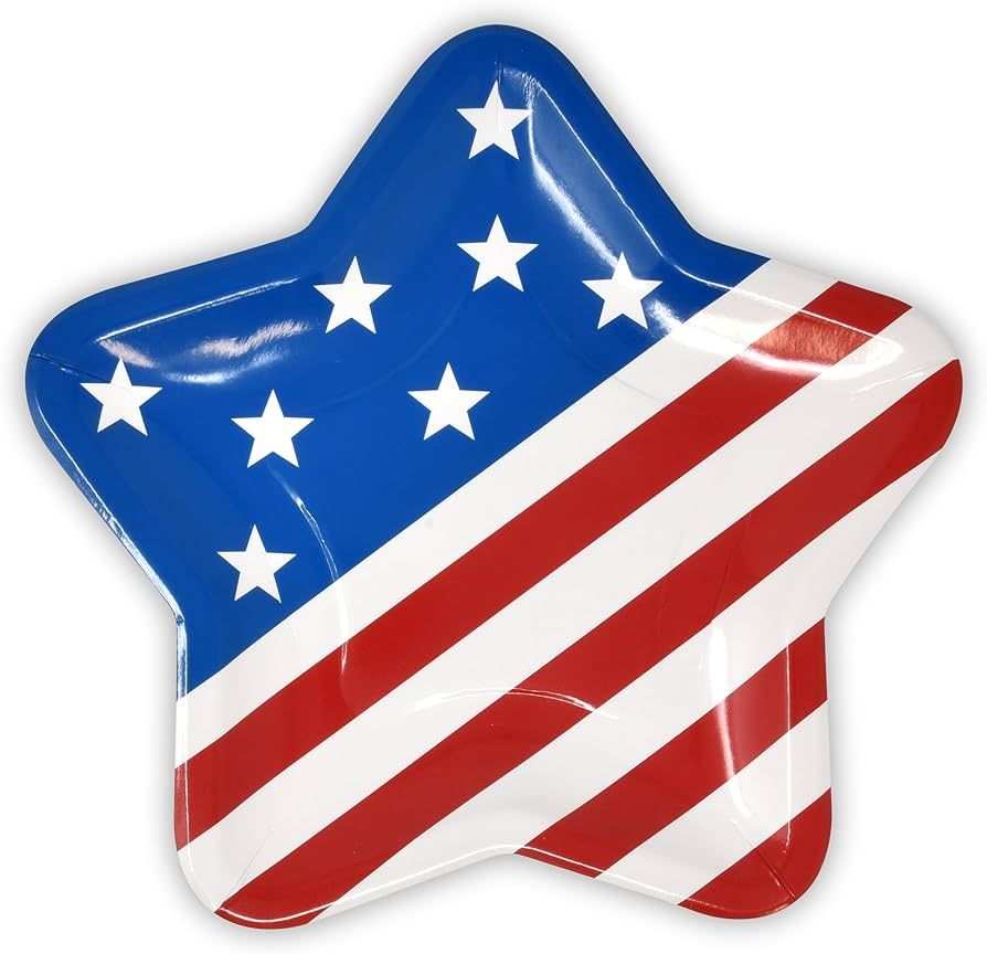 Gift Boutique 100 Count Patriotic Star Shaped Dinner Paper Plates 9" Disposable America Flag Star... | Amazon (US)