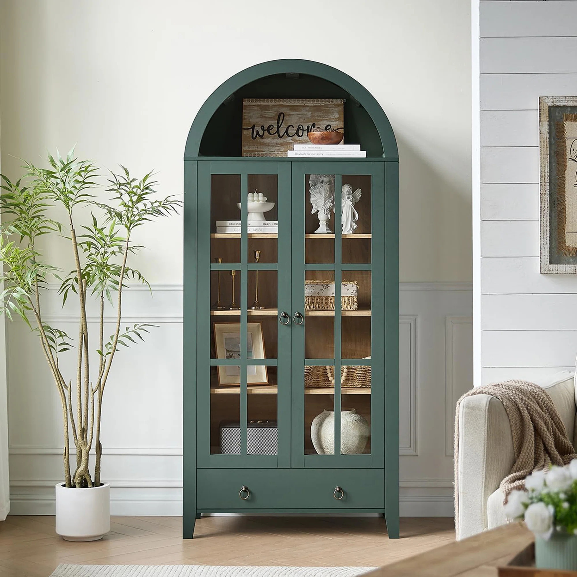 Farmhouse Arched Cabinet with Glass Doors | Wayfair North America