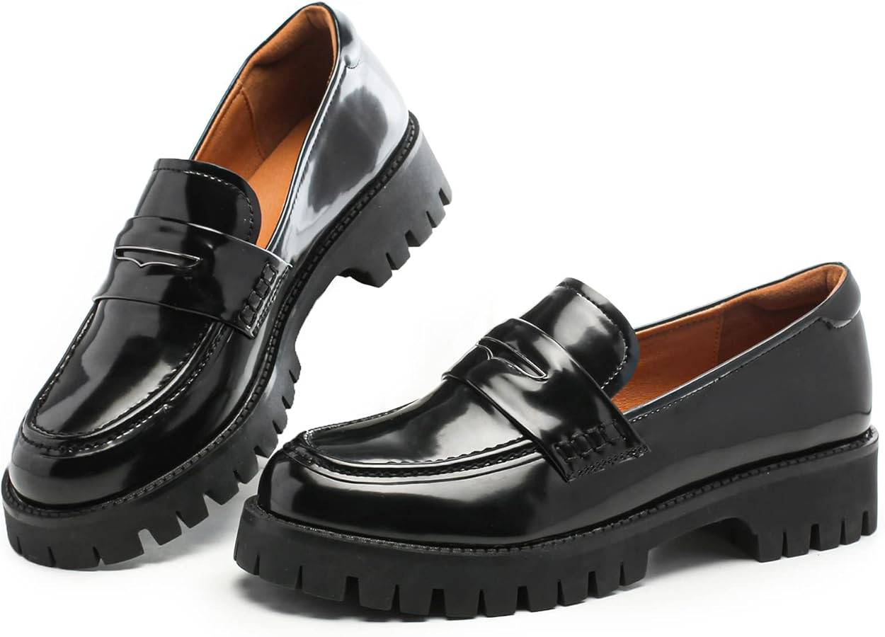 VorisVina Platform Penny Loafers for Women Comfort Chunky Slip On Dressy Shoes | Amazon (US)