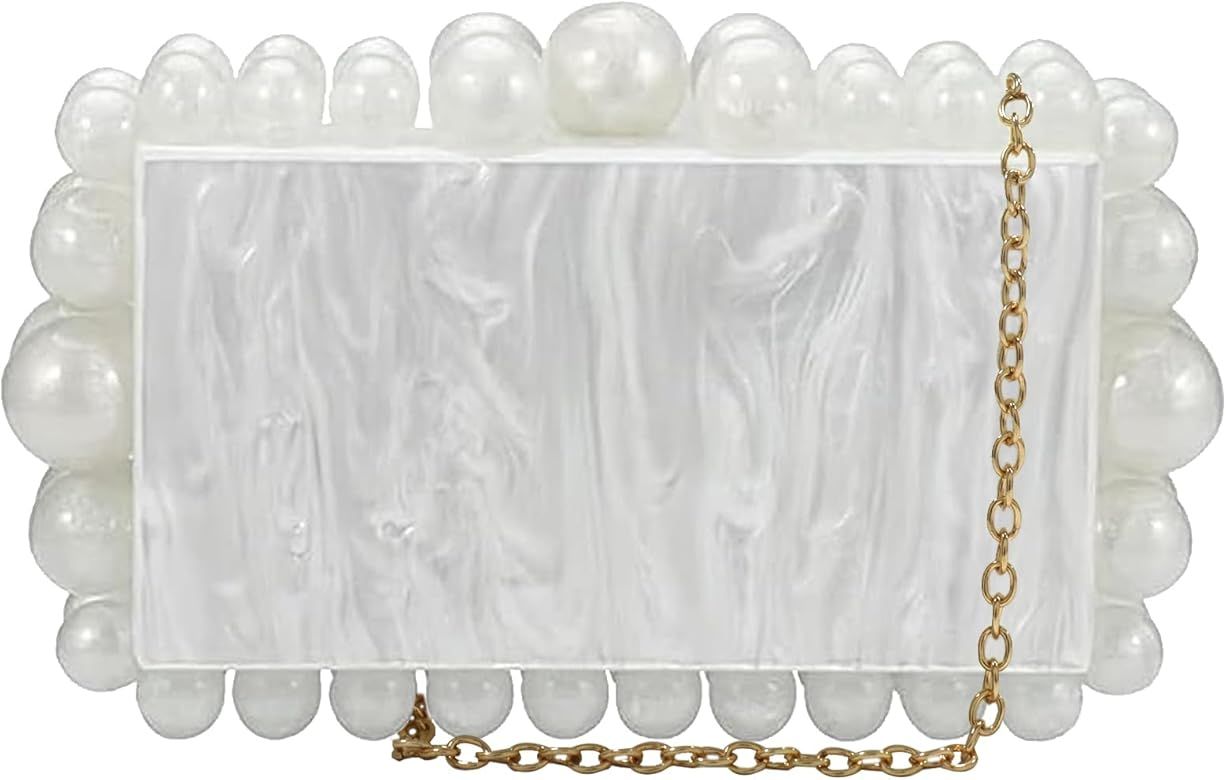 Acrylic Clutch Purses For Women Beaded Pearl Clutch Purse Evening Clutch Acrylic Handbag Clutch B... | Amazon (US)