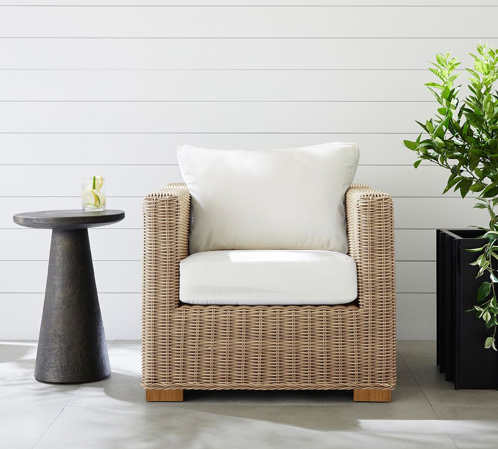 Huntington Wicker Square Arm Outdoor Lounge Chair | Pottery Barn (US)