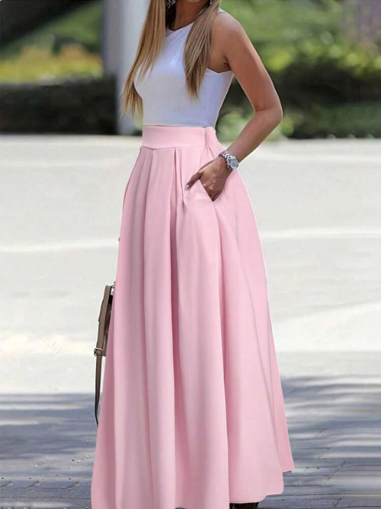 Breezaya A-Line Solid Color High Waist Skirt Maxi Women | SHEIN