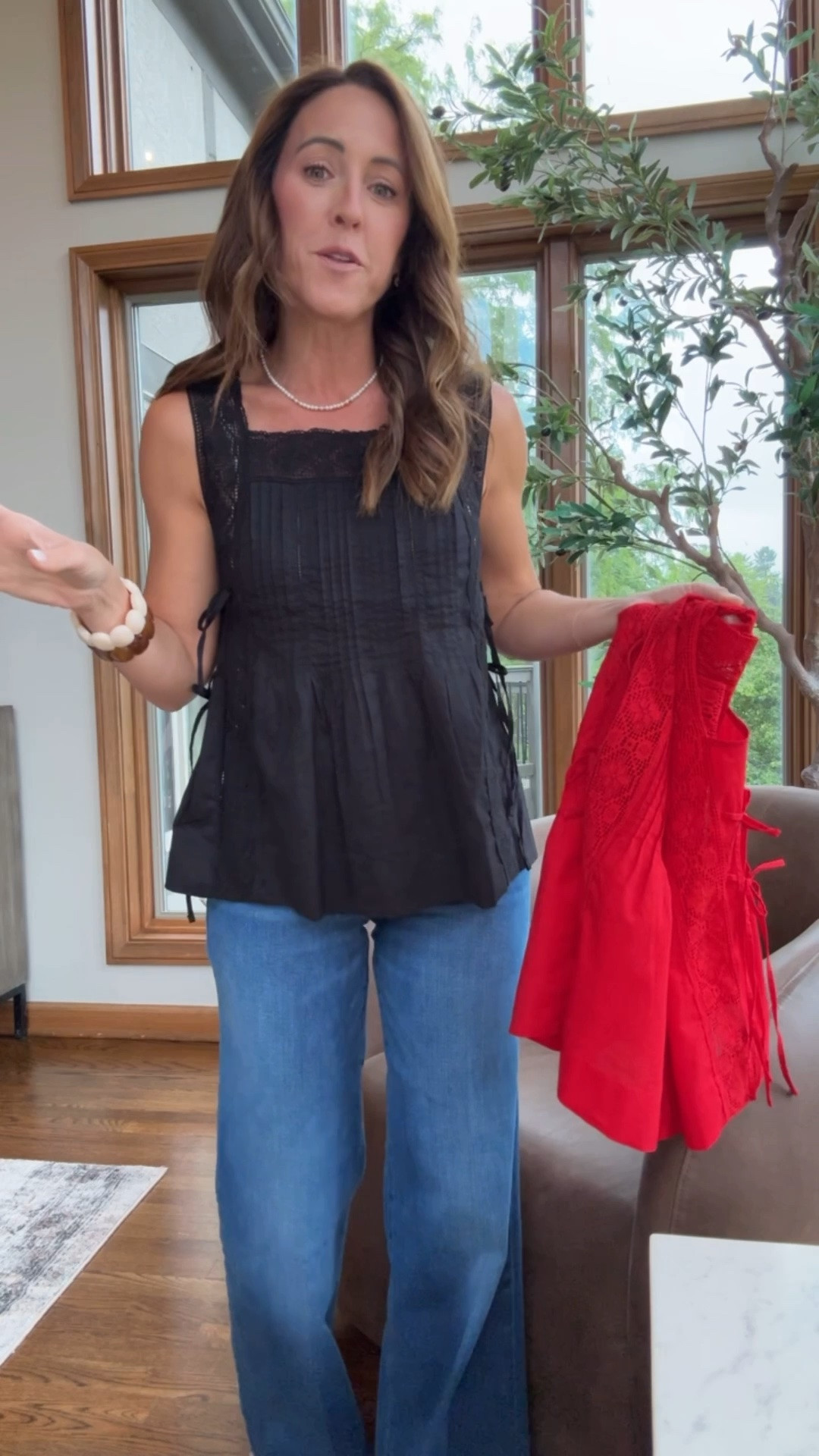 Which color do you like best!? Black or red?? 
XS here 
Jeans size 0
Wearing a regular nude bra underneath.

#LTKSeasonal #LTKootd