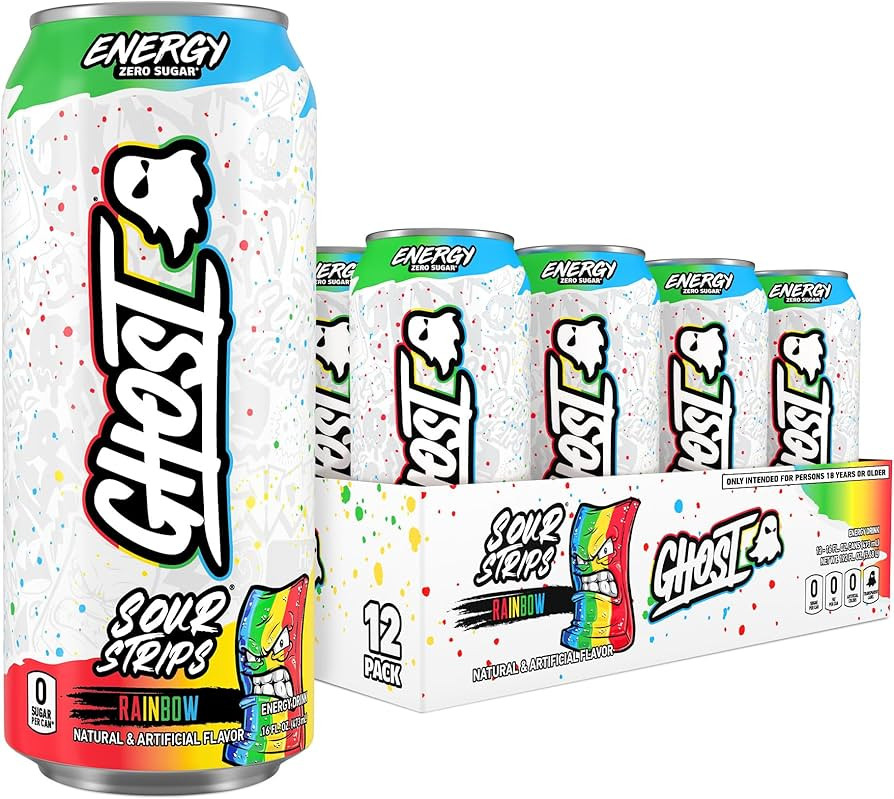 GHOST Energy Drink - 12-Pack, Sour Strips Rainbow, 16oz Cans - Energy & Focus & No Artificial Col... | Amazon (US)