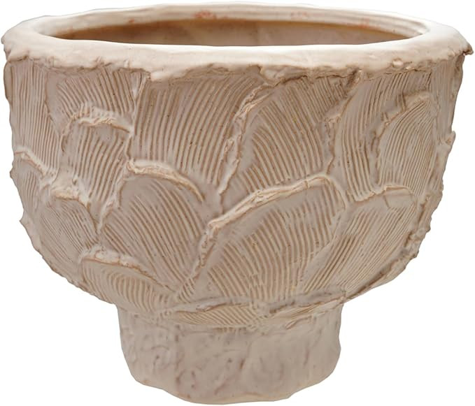 Bloomingville Round Embossed Stoneware Planter with Pattern, Cream Color | Amazon (US)