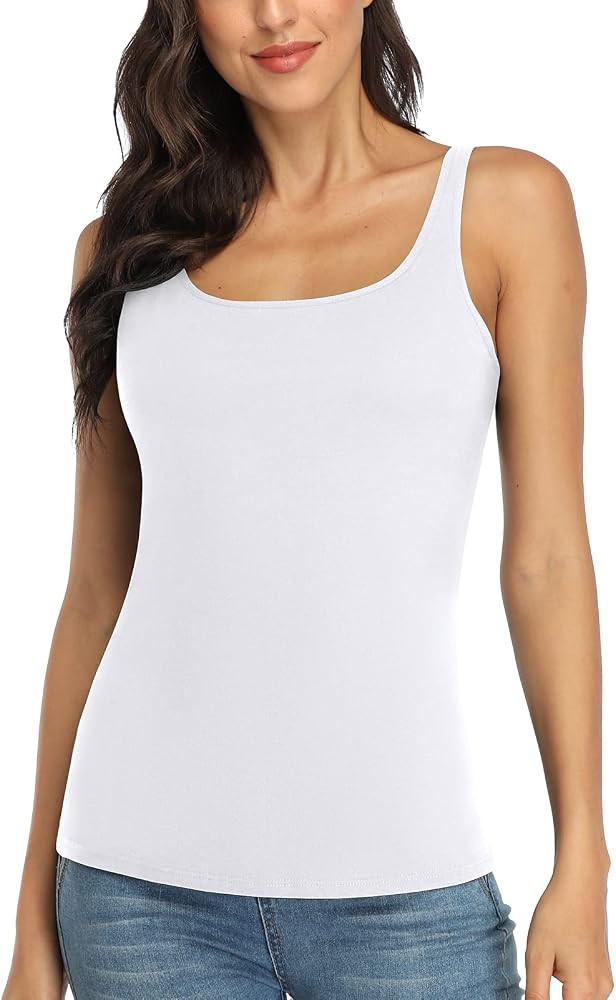 V FOR CITY Women's Cotton Tank Top with Shelf Bra Adjustable Wider Strap Camisole Basic Cami Tank... | Amazon (US)