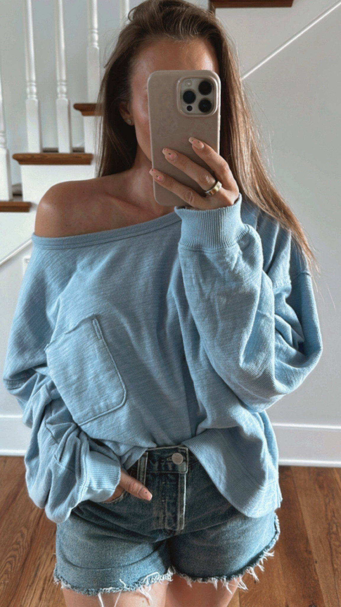 Aerie top is so soft and comfy. On sale! Wearing size Large for oversized, off the shoulder fit. Paired with AGOLDE Parker denim shorts in size: 26. Summer outfit inspiration  

#LTKFindsUnder50 #LTKSaleAlert #LTKSeasonal