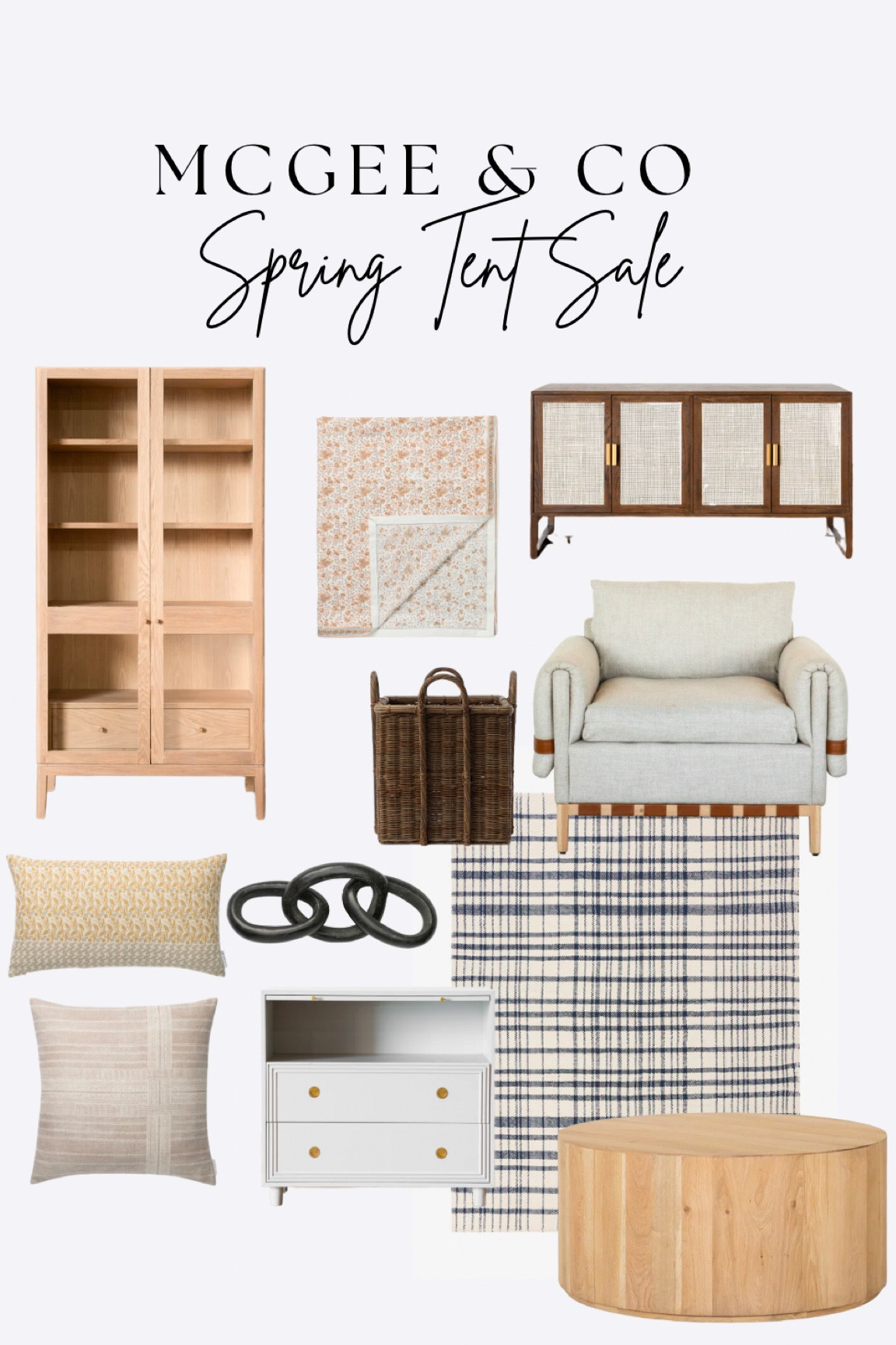 Mcgee and co spring tent sale
Cabinet
Area rug
Pillow
Nightstand 
Accent chair 