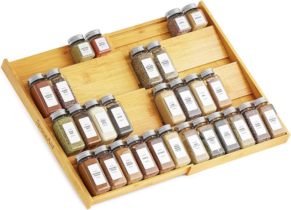 SpaceAid Bamboo Spice Drawer Organizer, Expandable 4 Tier Spices Rack for Cabinet Drawer, Kitchen... | Amazon (US)