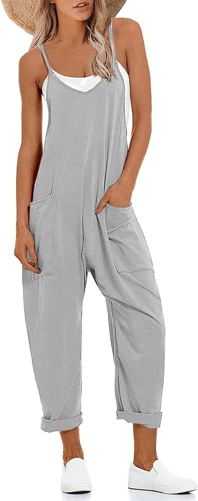 Muchpow Women's V Neck Sleeveless Jumpsuits Spaghetti Straps Harem Long Pants Overalls With Pocke... | Amazon (US)