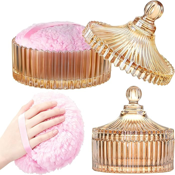 Extra Large Body Powder Puff and Container, 6" Crystal Glass Storage Jars with Oversize Dustproof... | Amazon (US)