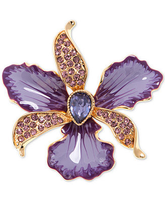 Gold-Tone Colored Crystal Orchid Pin | Macy's
