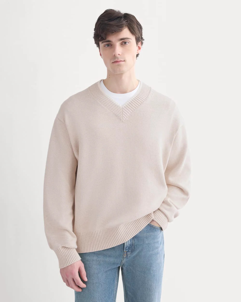 Relaxed V-Neck Sweater in Everyday Cotton | Heathered Oat | Everlane