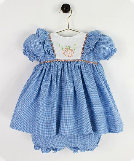 Blue & White Embroidered Pumpkin A-Line Dress - Toddler | Zulily
