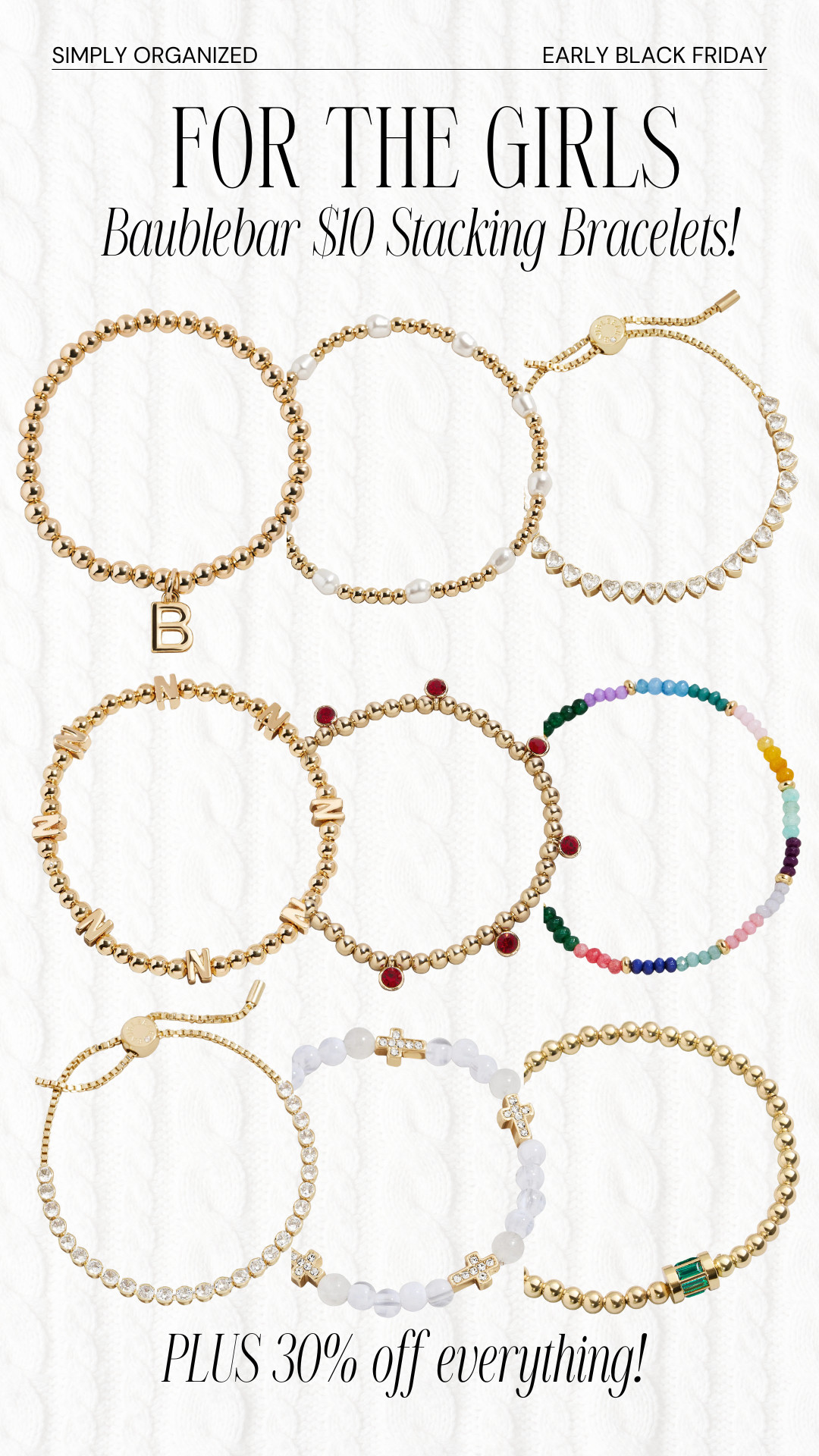 NON-CLUTTER GIFT OF THE DAY! A gift idea for the teen or girls in your life! Baublebar is having an AMAZING $10 stacking bracelet sale! Some of these pretty bracelets are over $40 original price. I'm grabbing these for my 15 year olds stocking! 

 #LTKGiftGuide #LTKHoliday #LTKSaleAlert