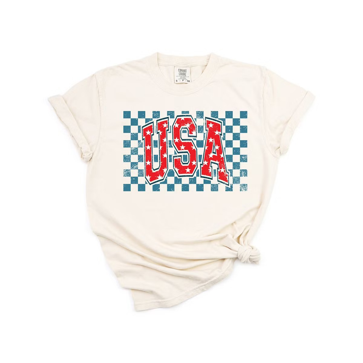 Simply Sage Market Women's USA Checkered Stars Short Sleeve Garment Dyed Tee | Target